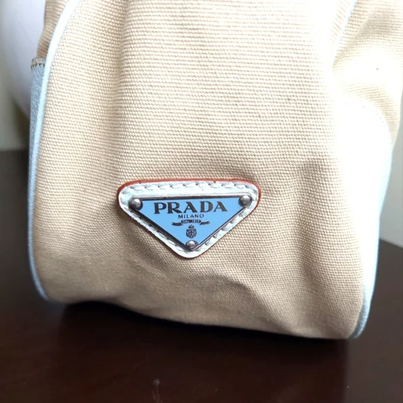 Prada Canapa Moon Shoulder Bag, Blue and Beige - Picture 5 of 13
